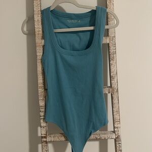 Abercrombie & Fitch soft a&f essentials ribbed bodysuit tank in turquoise, NWT